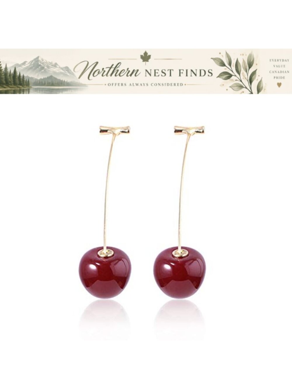 Cherry Dangle Earrings Alloy Resin Hypoallergenic Lightweight 2.3 inch